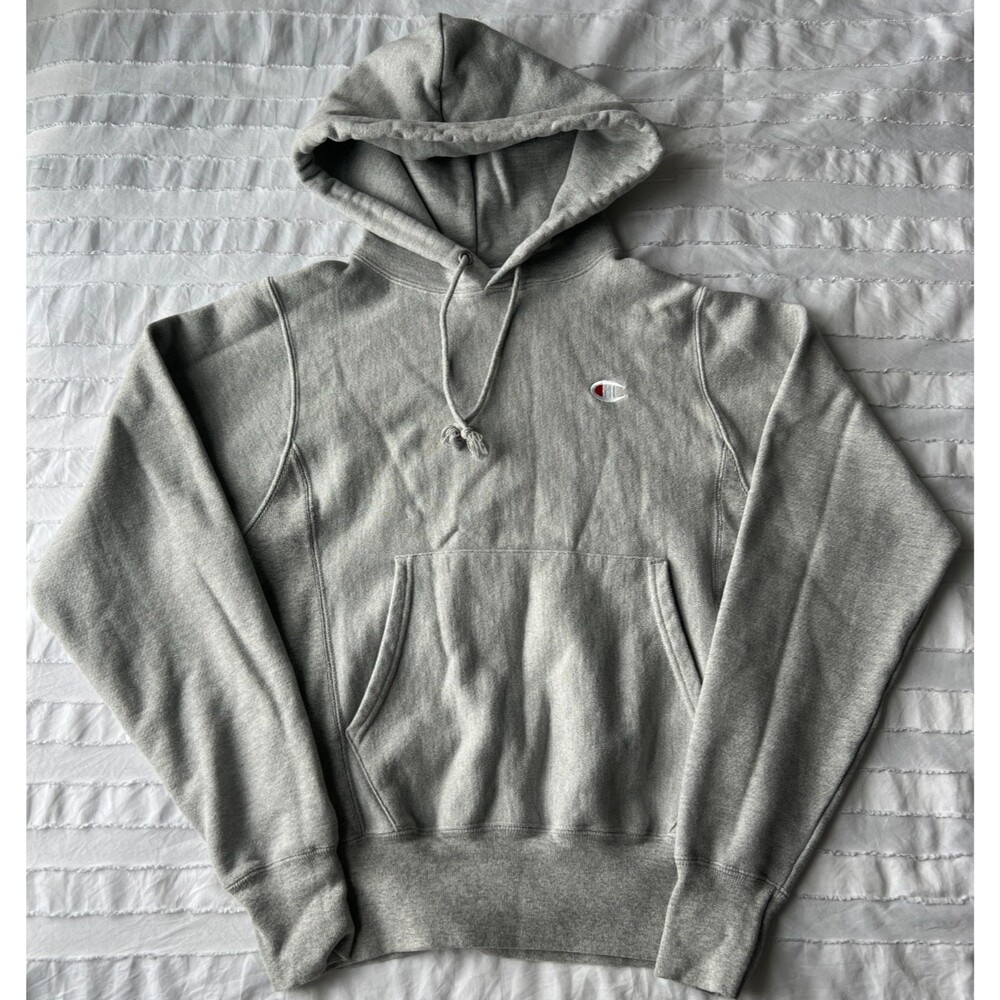 y2k Champion Reverse Weave Hoodie XS Oxford Gray Pullover Sweatshirt Embroidered